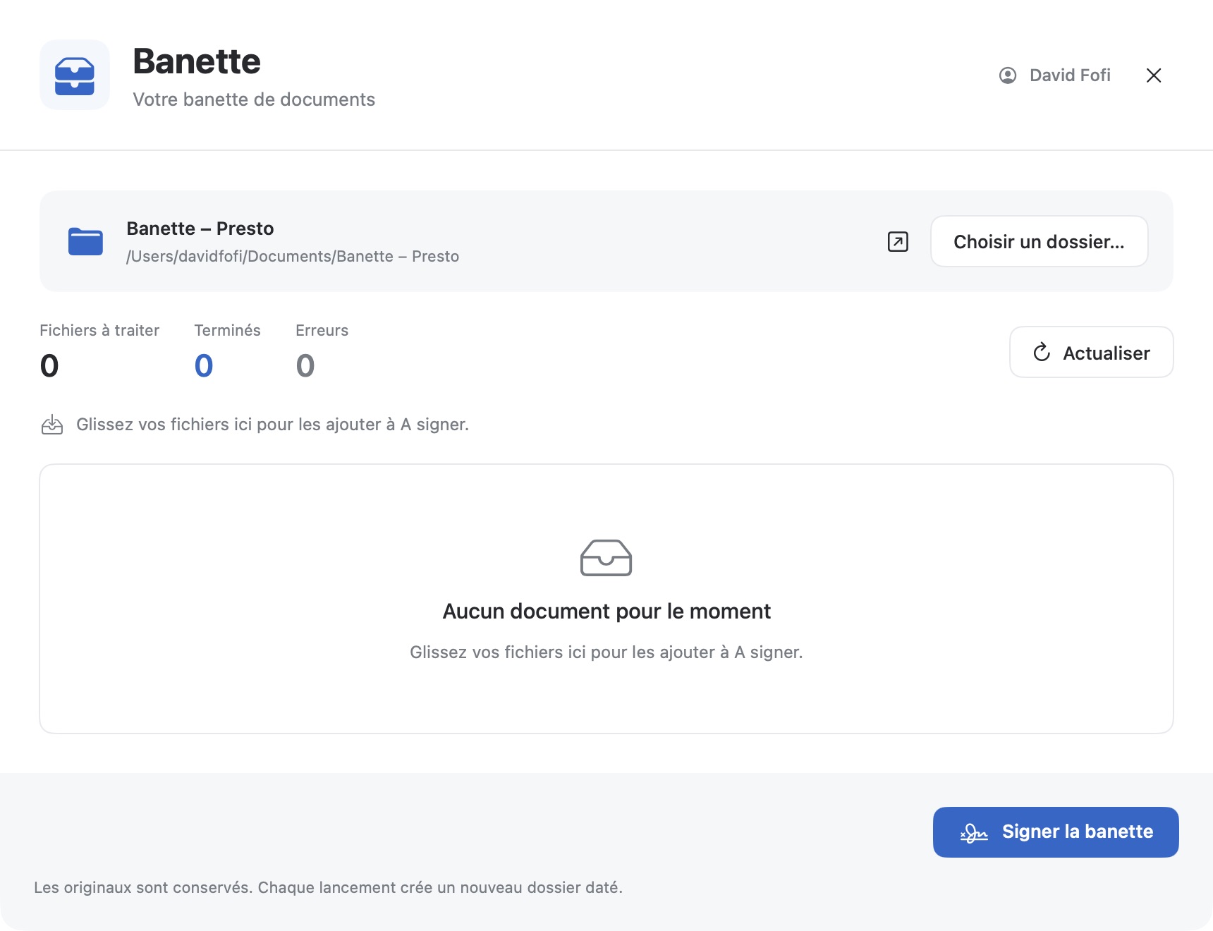Capture de la banette Presto avec une liste de documents à traiter